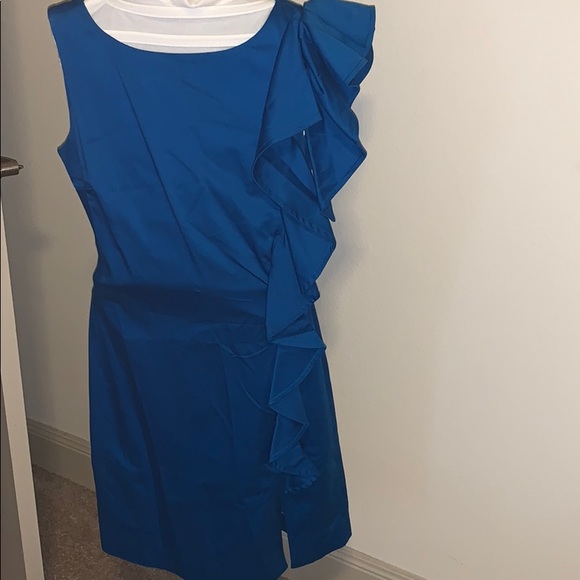 Royal Blue Calvin Klein one shoulder ruffle dress - Picture 3 of 8